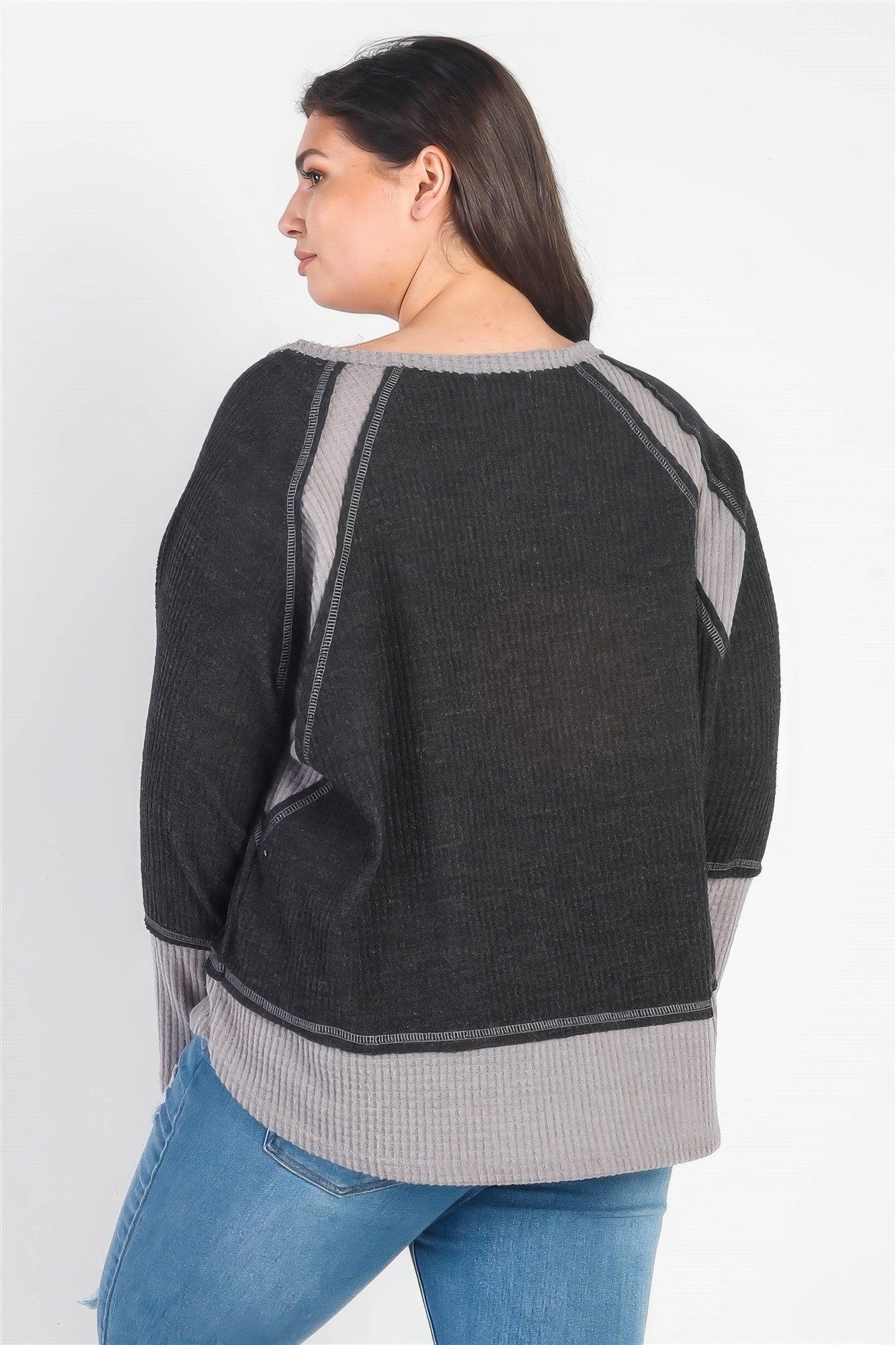 Women's Shirts Plus Waffle Knit Long Sleeve Top