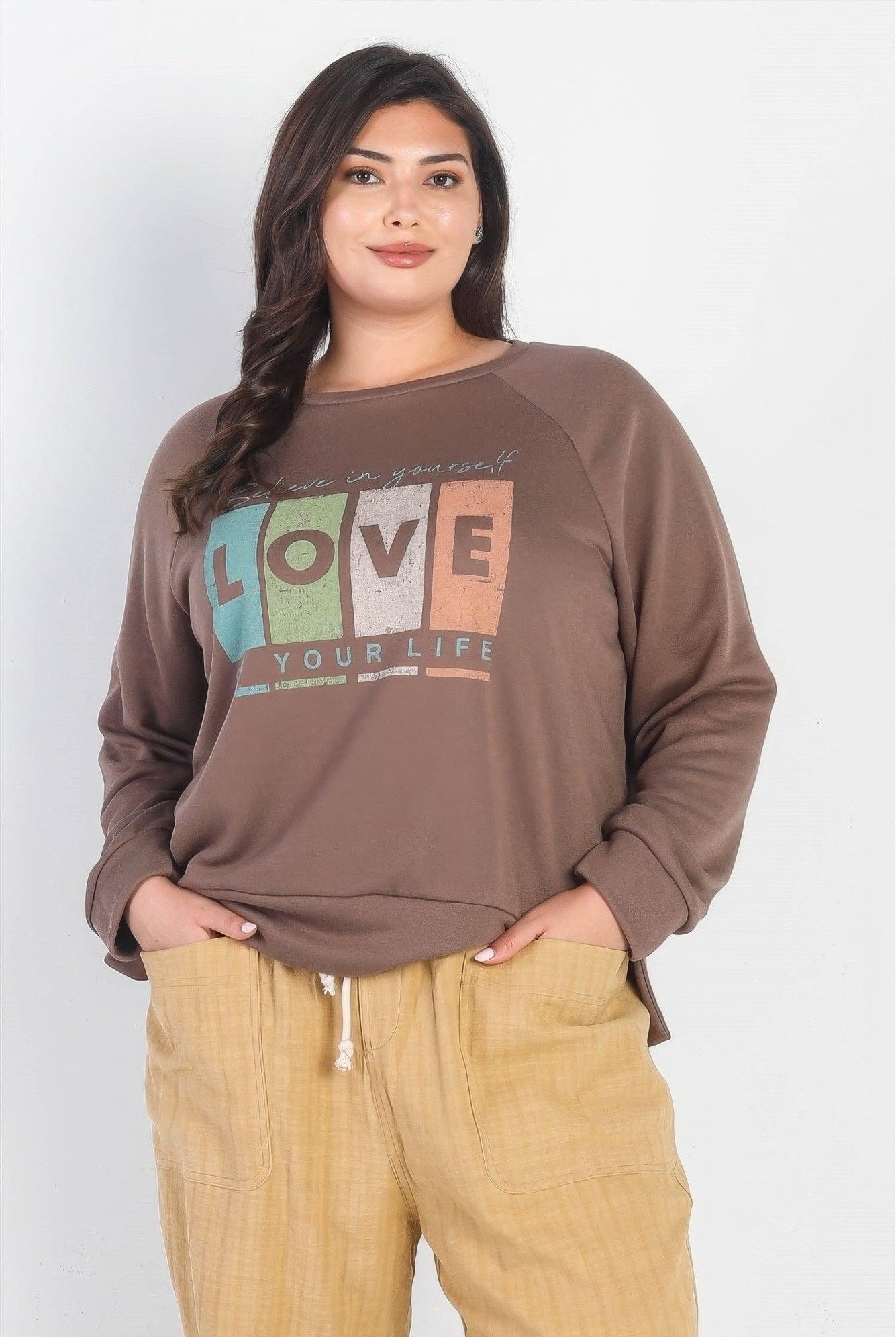 Women's Shirts Plus Cocoa "Believe In Yourself, 4 Love Of Your Life" Long Sleeve Top