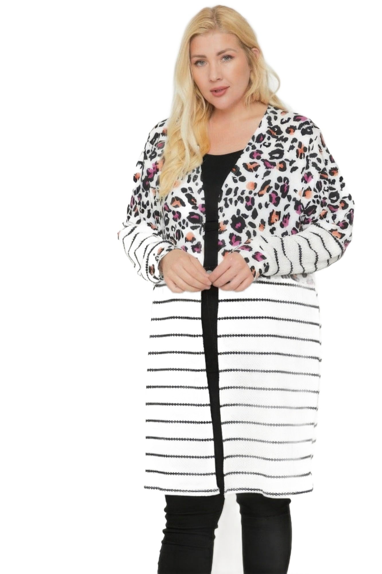 Women's Sweaters - Cardigans Long Sleeve Print-Striped Cardigan