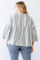 Women's Shirts Plus Light Blue Stripe Button-up Flare Hem Top