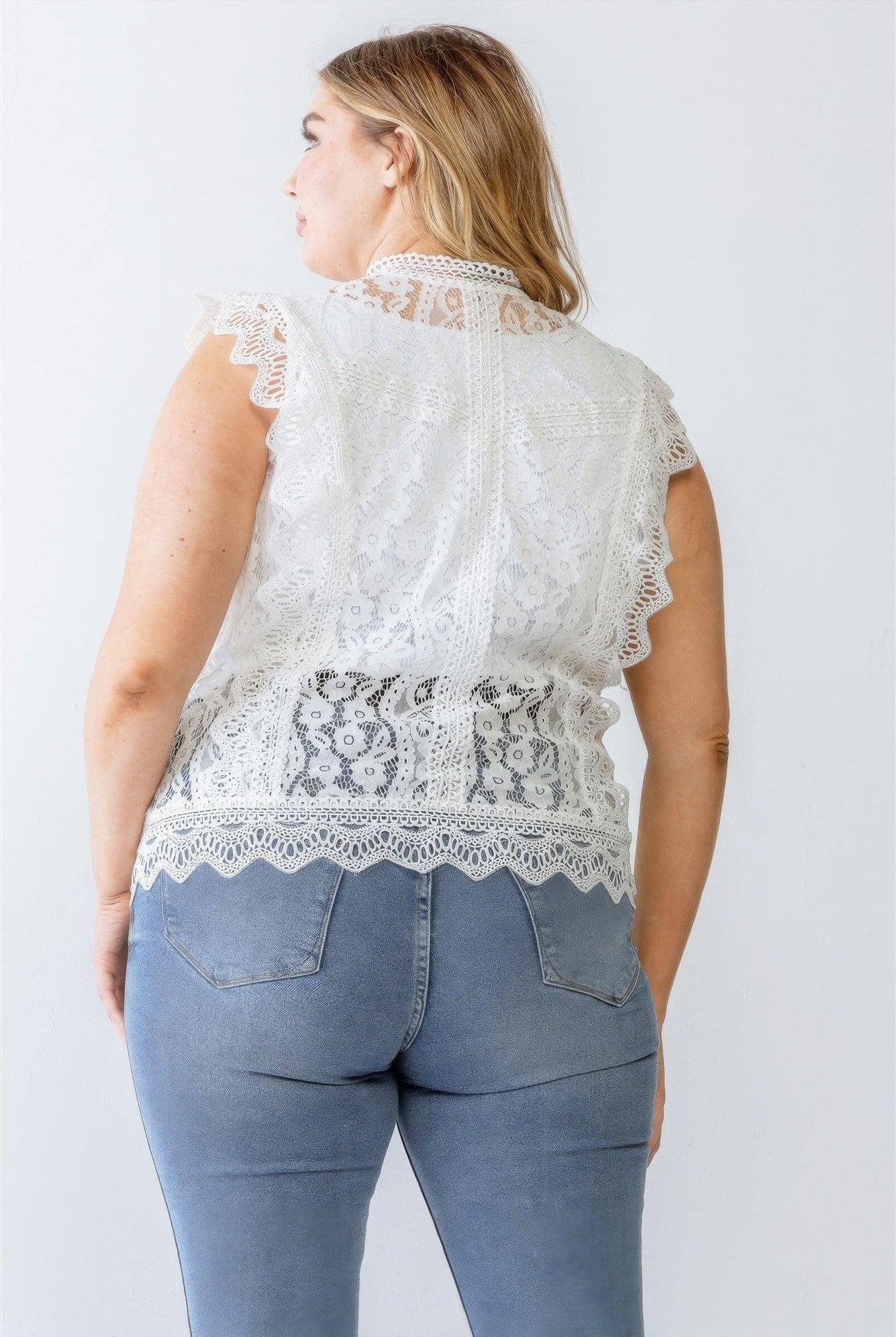 Women's Shirts Plus Cotton Floral Lace Embroidery Detail Top