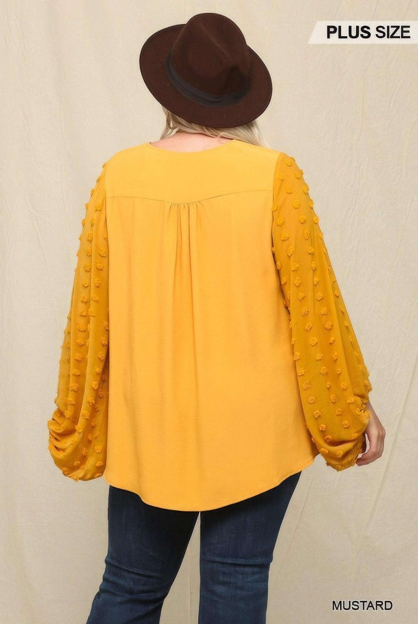 Women's Shirts Woven And Textured Chiffon Top With Voluminous Sheer Sleeves