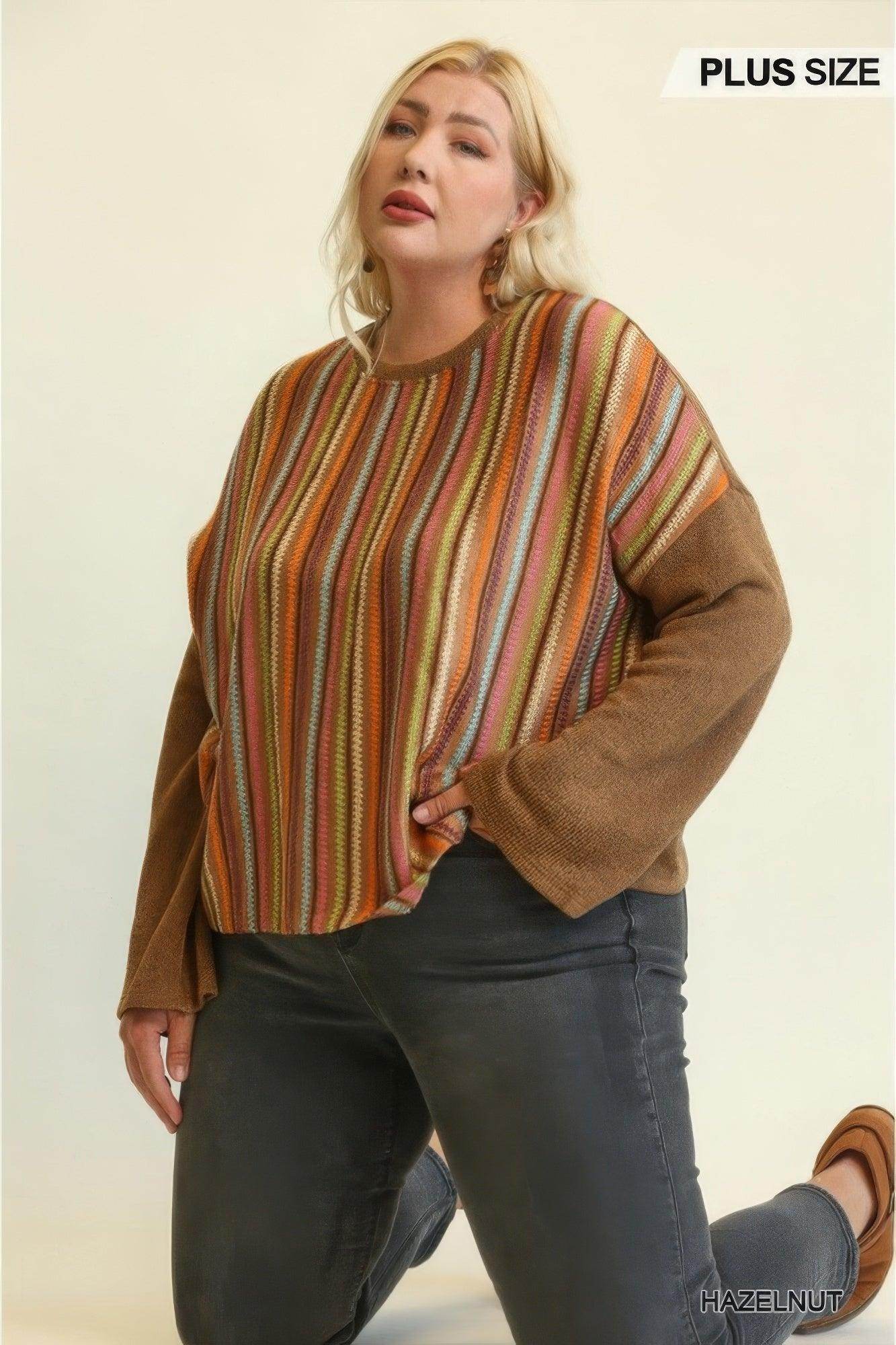 Brown Knit Mixed Loose Top - VacationGrabs