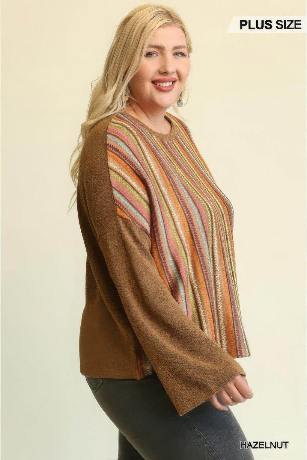 Brown Knit Mixed Loose Top - VacationGrabs