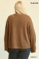 Women's Shirts Brown Knit Mixed Loose Top