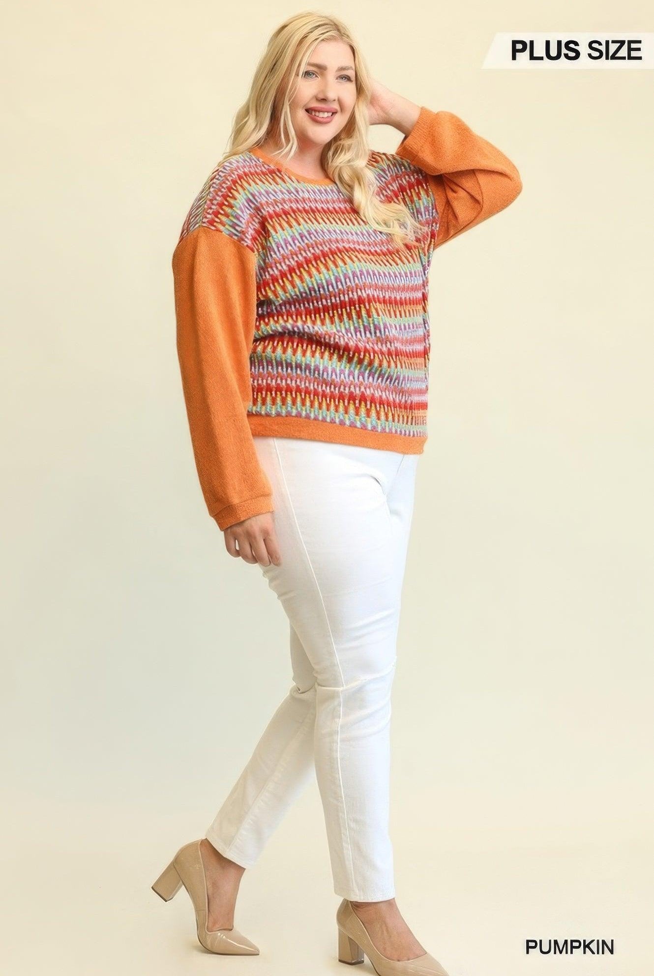 Women's Shirts Novelty Knit And Solid Knit Mixed Loose Top With Drop Down Shoulder