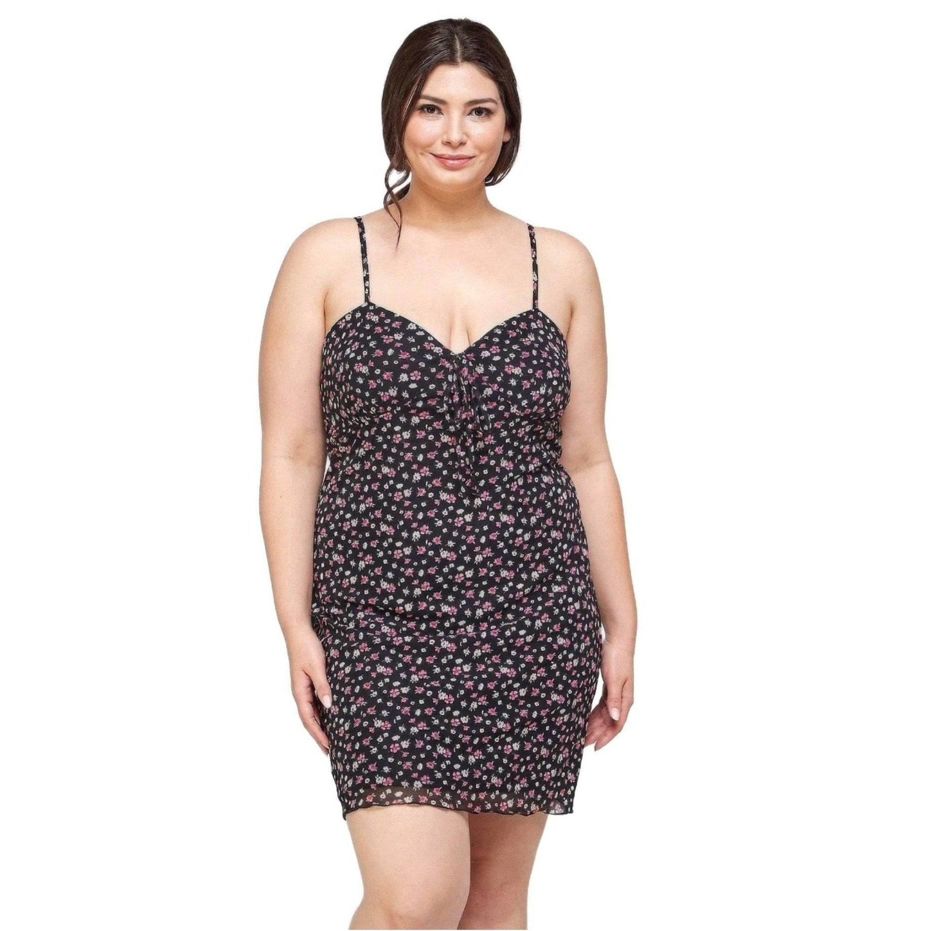 Plus Size Ditsy Floral Print On Mesh Fabric Cami Dress - VacationGrabs