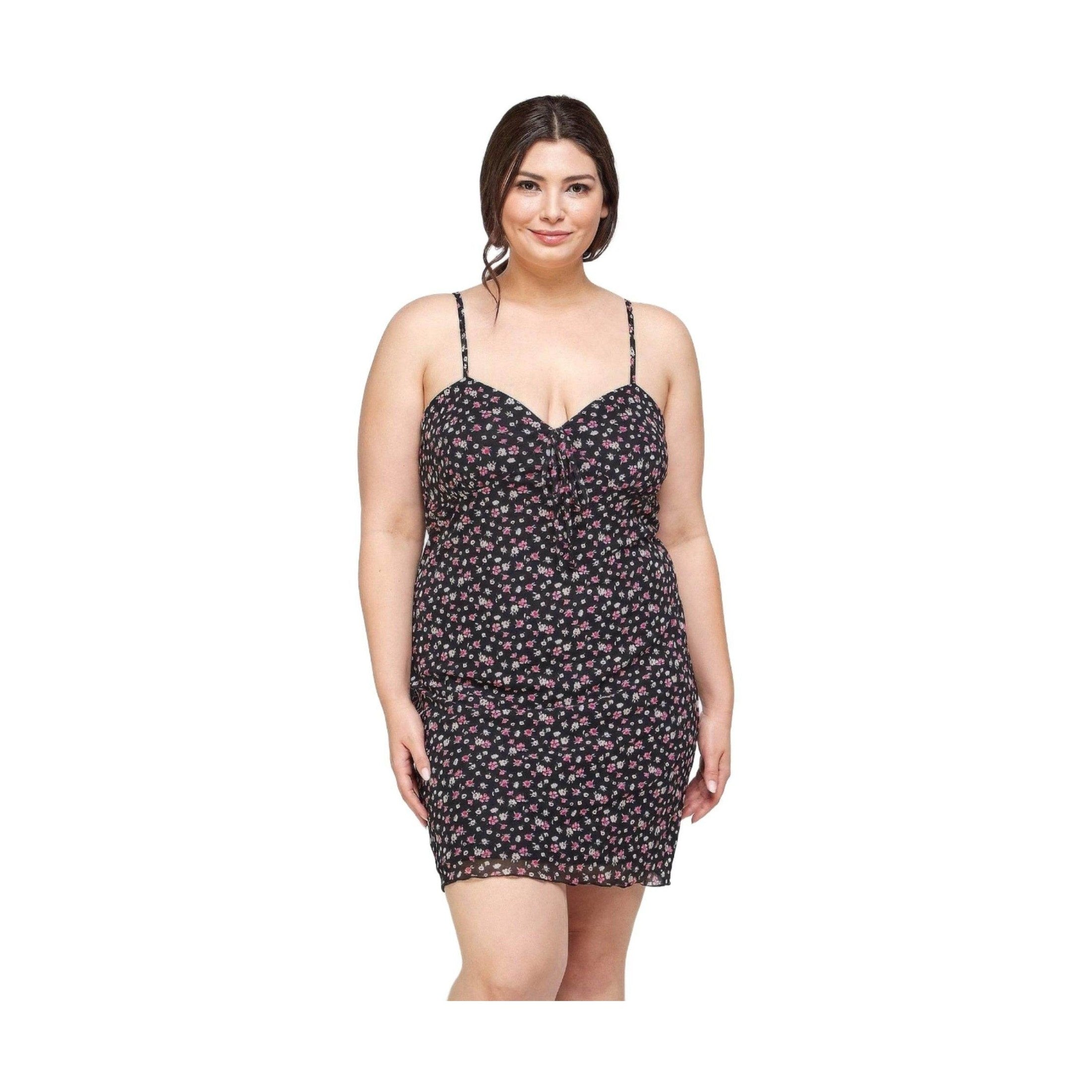 Plus Size Ditsy Floral Print On Mesh Fabric Cami Dress - VacationGrabs