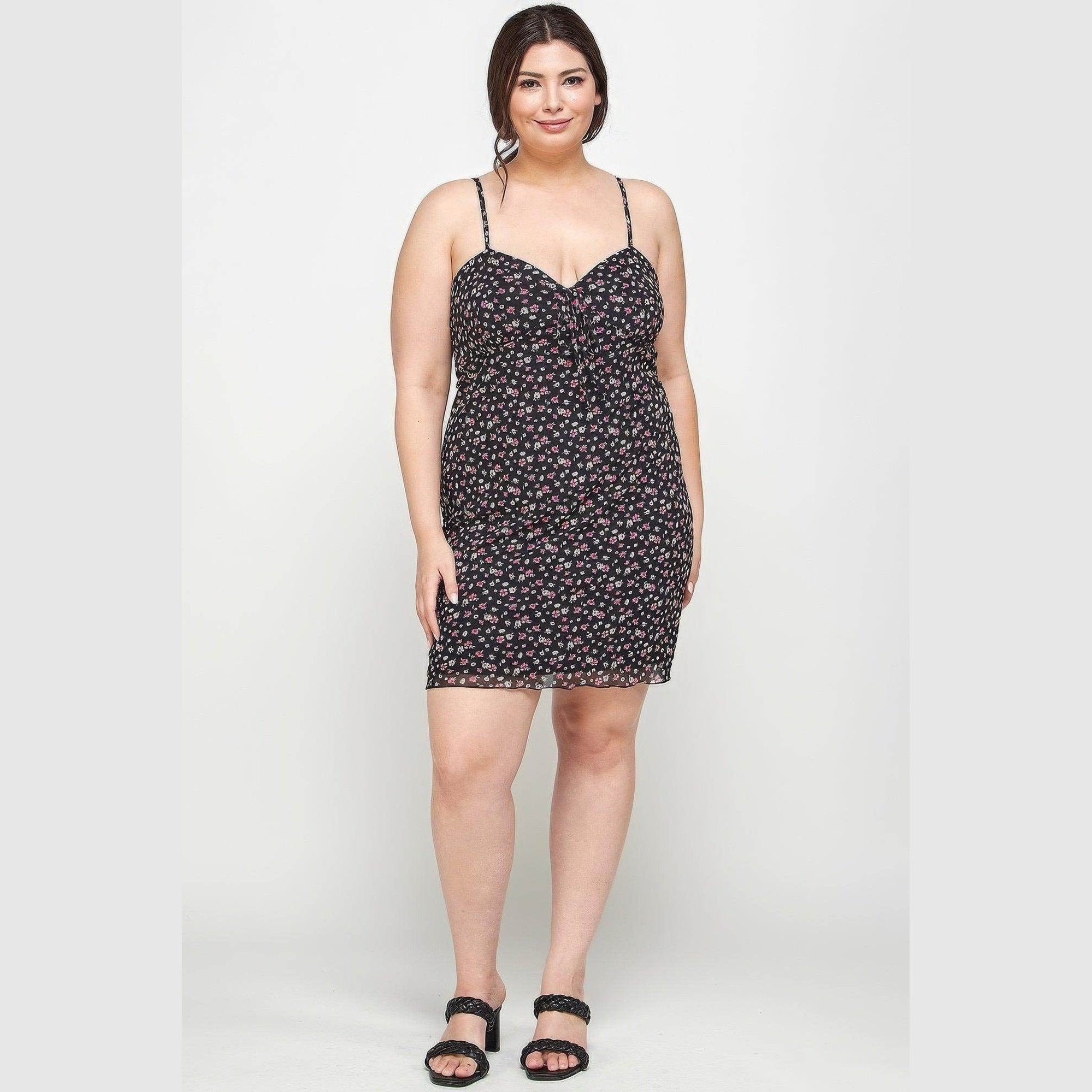 Plus Size Ditsy Floral Print On Mesh Fabric Cami Dress - VacationGrabs