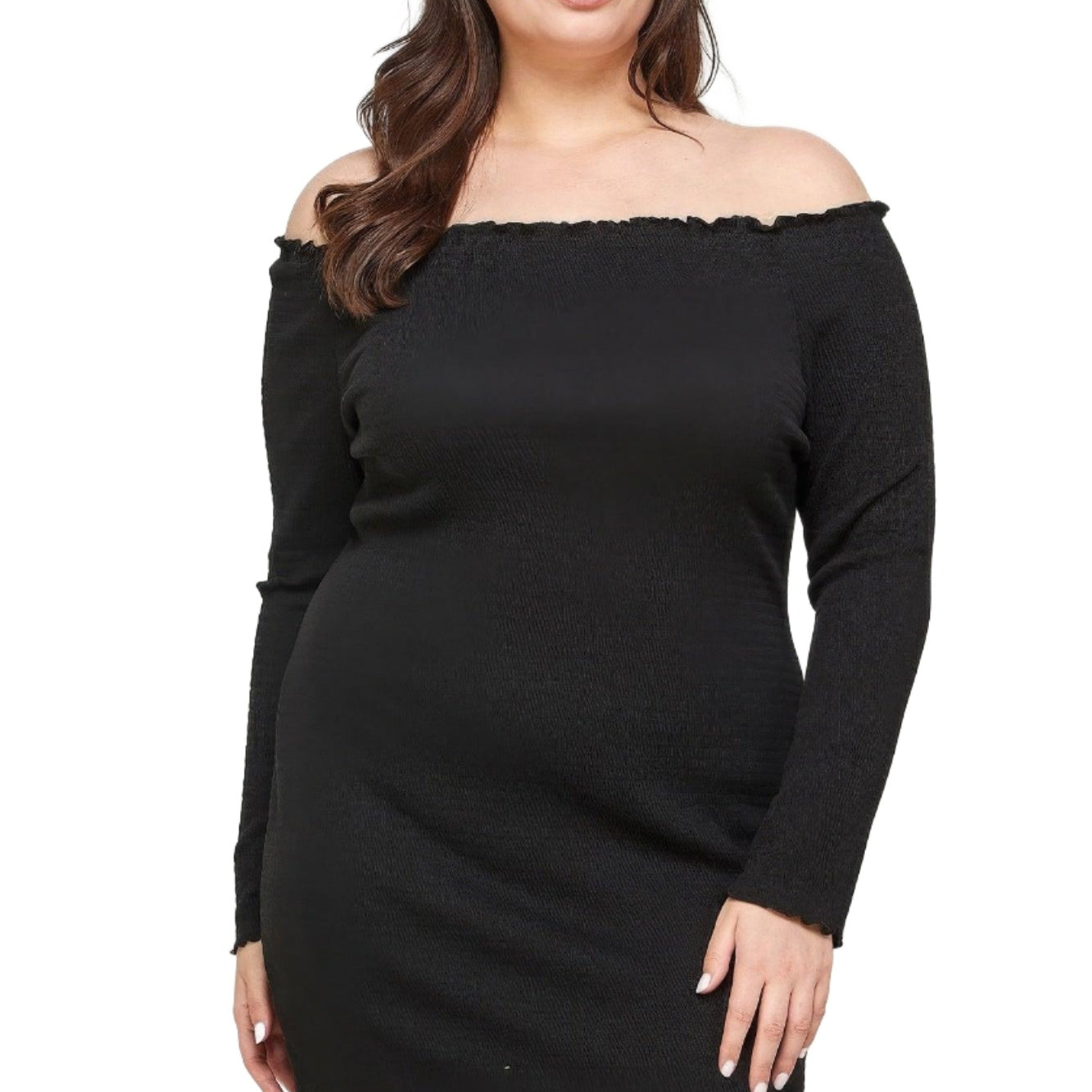 Women's Dresses Plus Size Black Smocked Off Shoulder Dress
