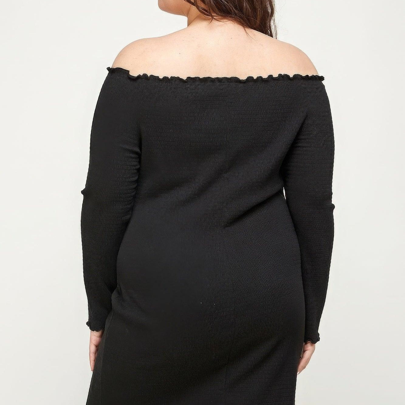 Women's Dresses Plus Size Black Smocked Off Shoulder Dress