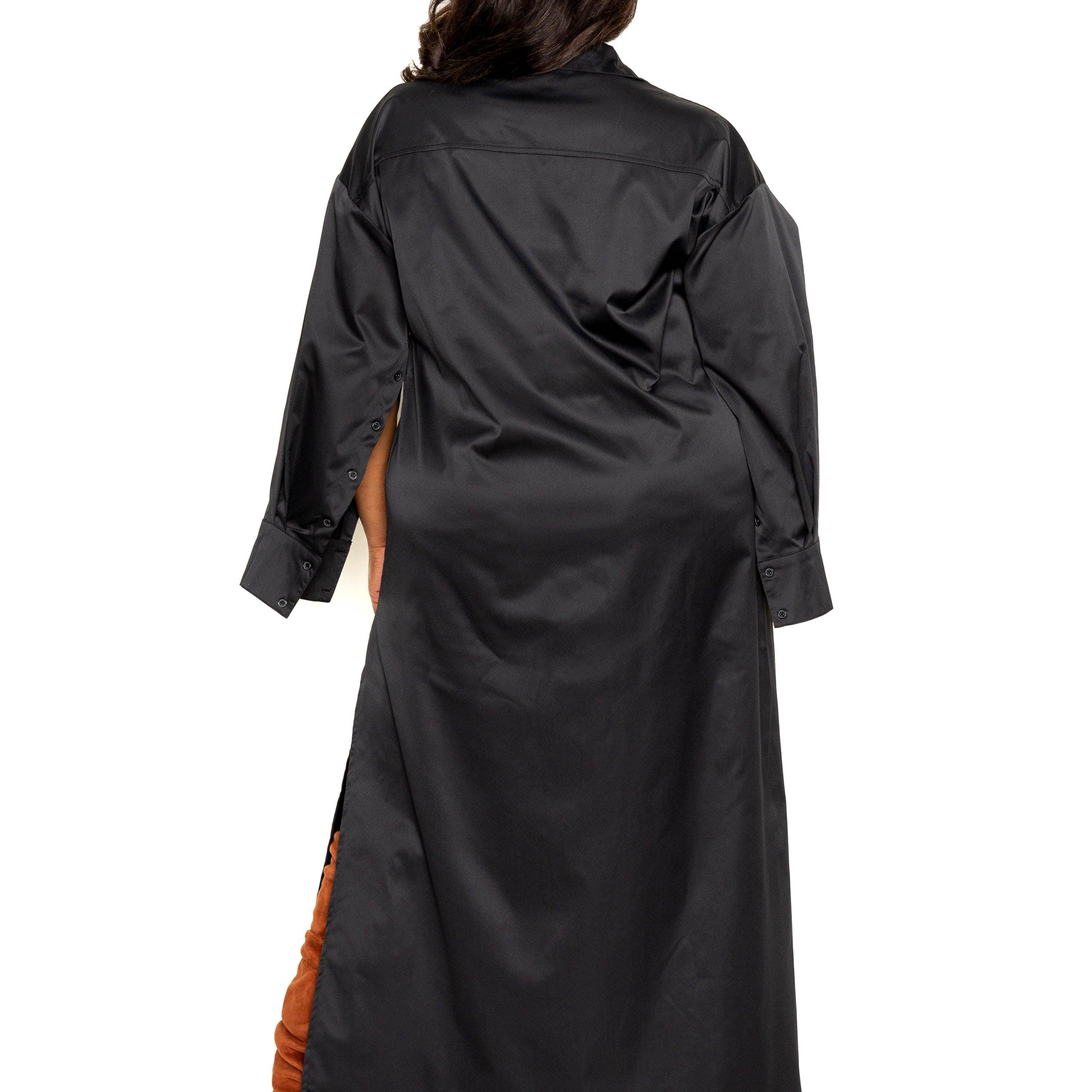 Women's Dresses Black Cape Sleeve Shirt Dress