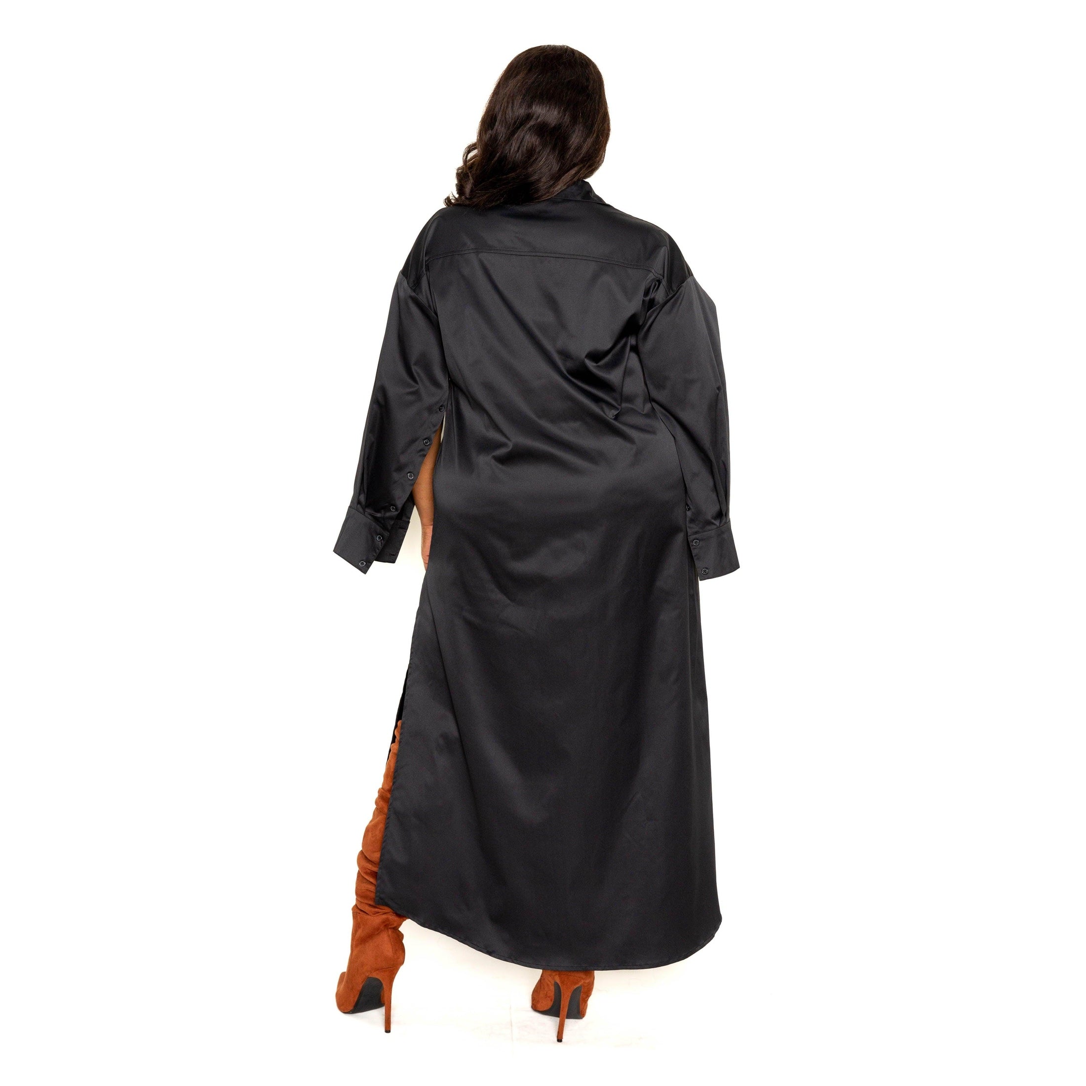 Black Cape Sleeve Shirt Dress - VacationGrabs