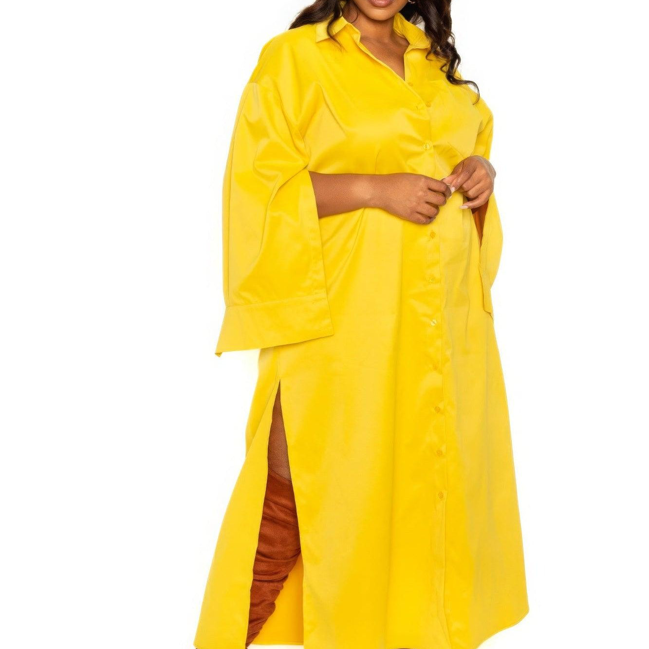 Women's Dresses Yellow Cape Sleeve Shirt Dress