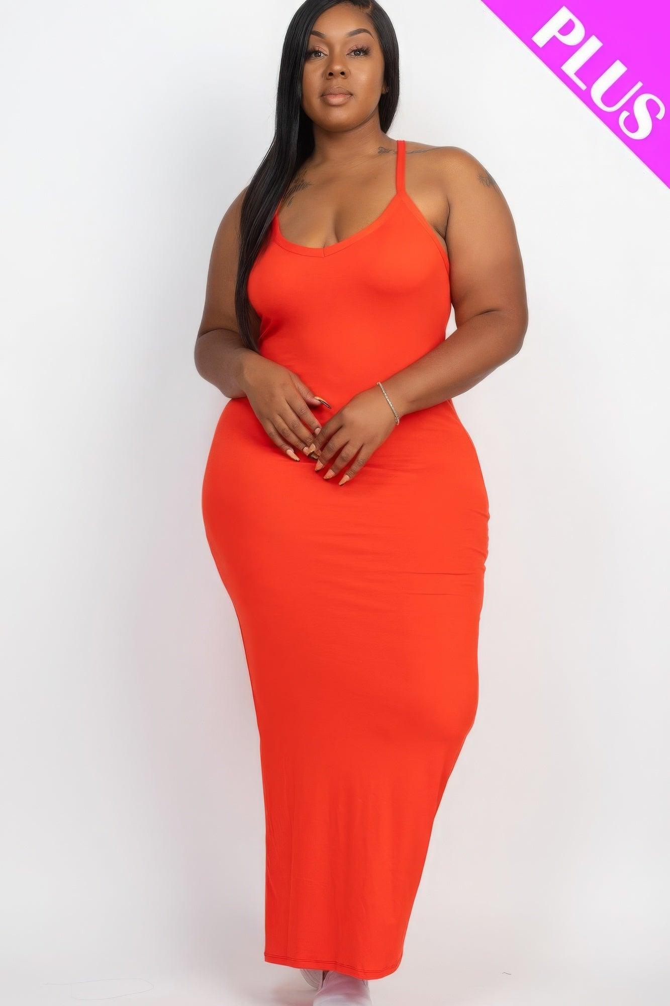 Plus Size Crisscross Back Split Thigh Maxi Dress