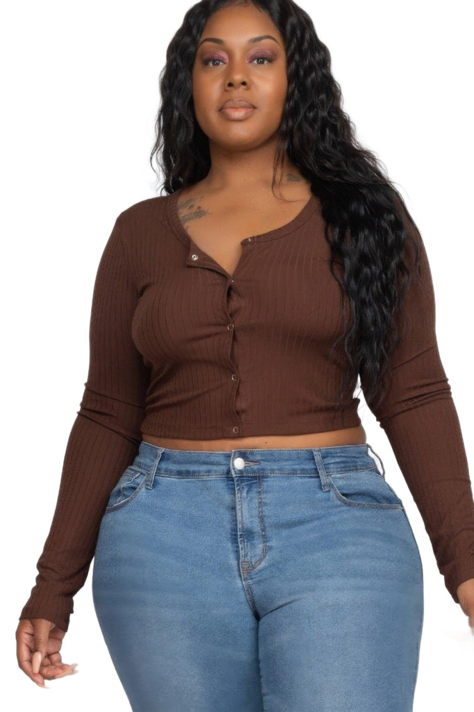 Women's Shirts - Cropped Tops Plus Size Button Up Cropped Top
