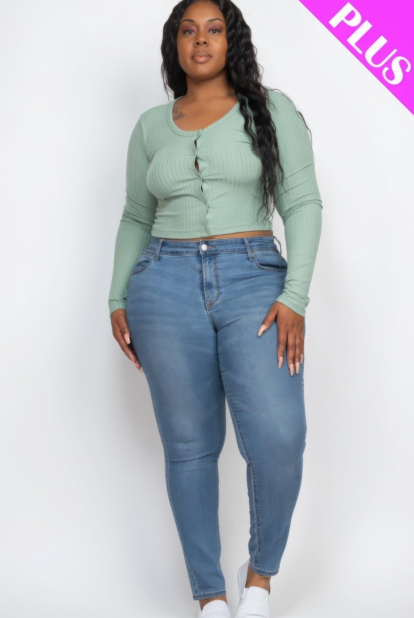 Women's Shirts Plus Size Button Up Cropped Top