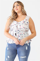 Women's Shirts Plus Floral Button-up Sleeveless Flare Hem Top