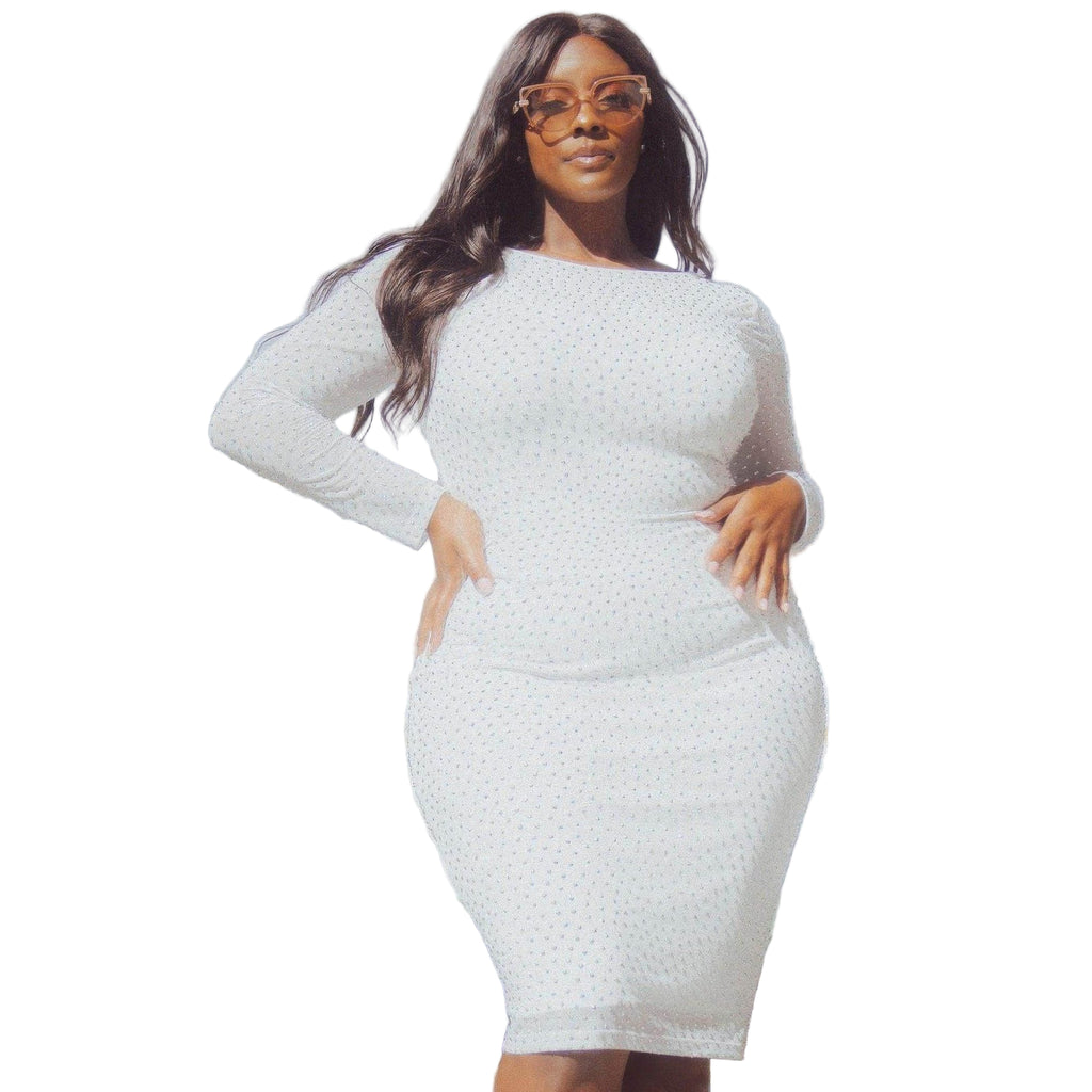 Translucent Silver Rhinestone Plus Midi Dress - VacationGrabs
