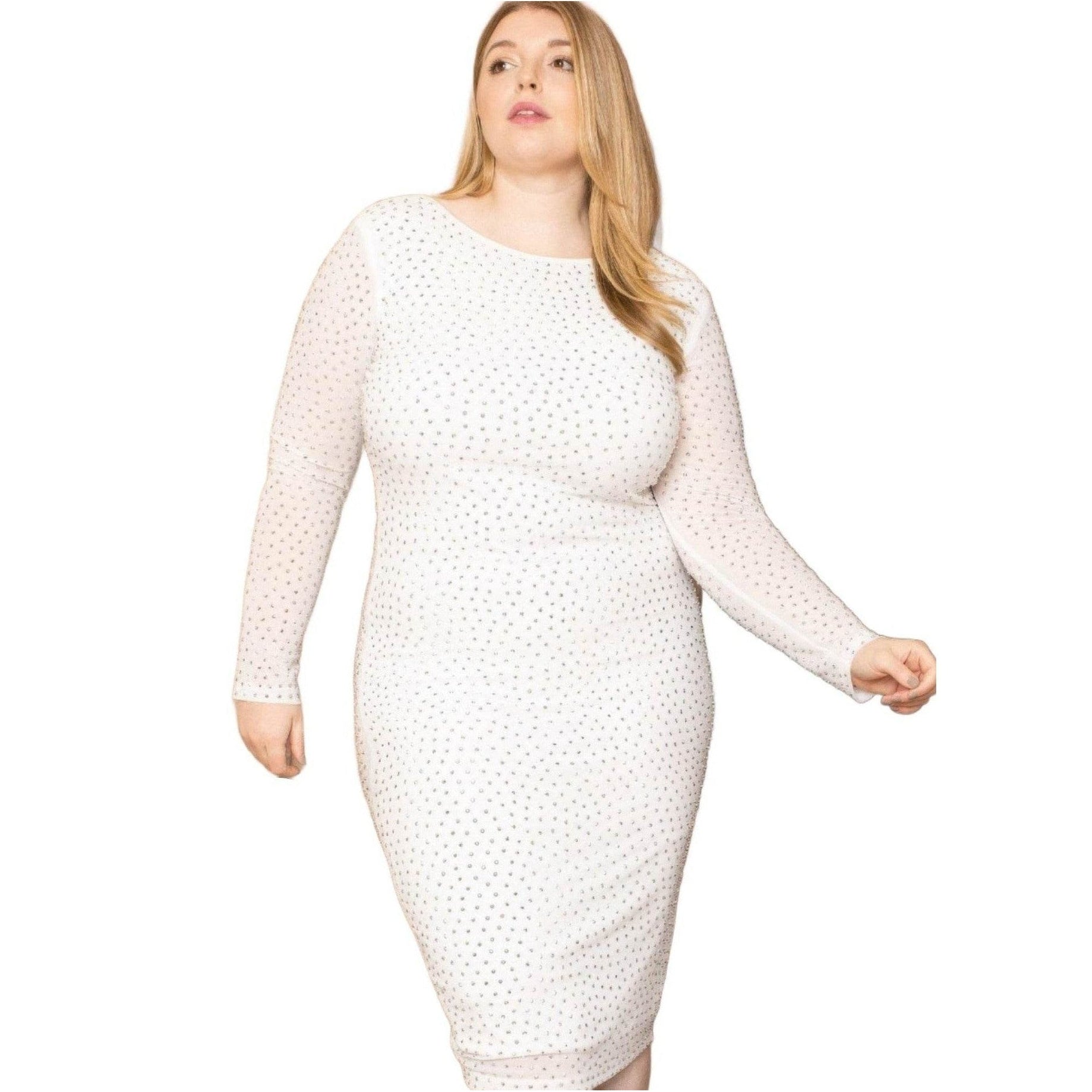 Translucent Silver Rhinestone Plus Midi Dress - VacationGrabs