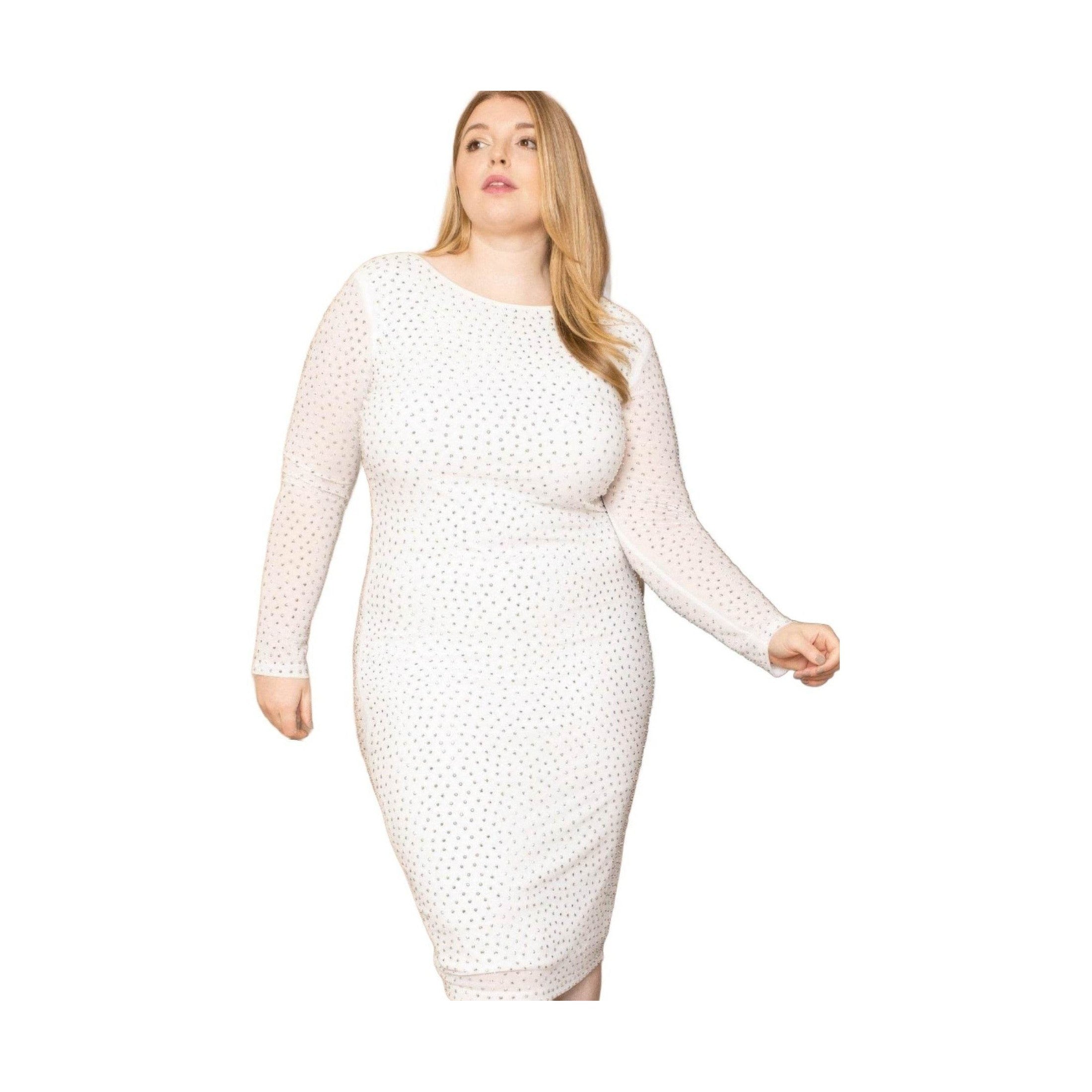 Translucent Silver Rhinestone Plus Midi Dress - VacationGrabs