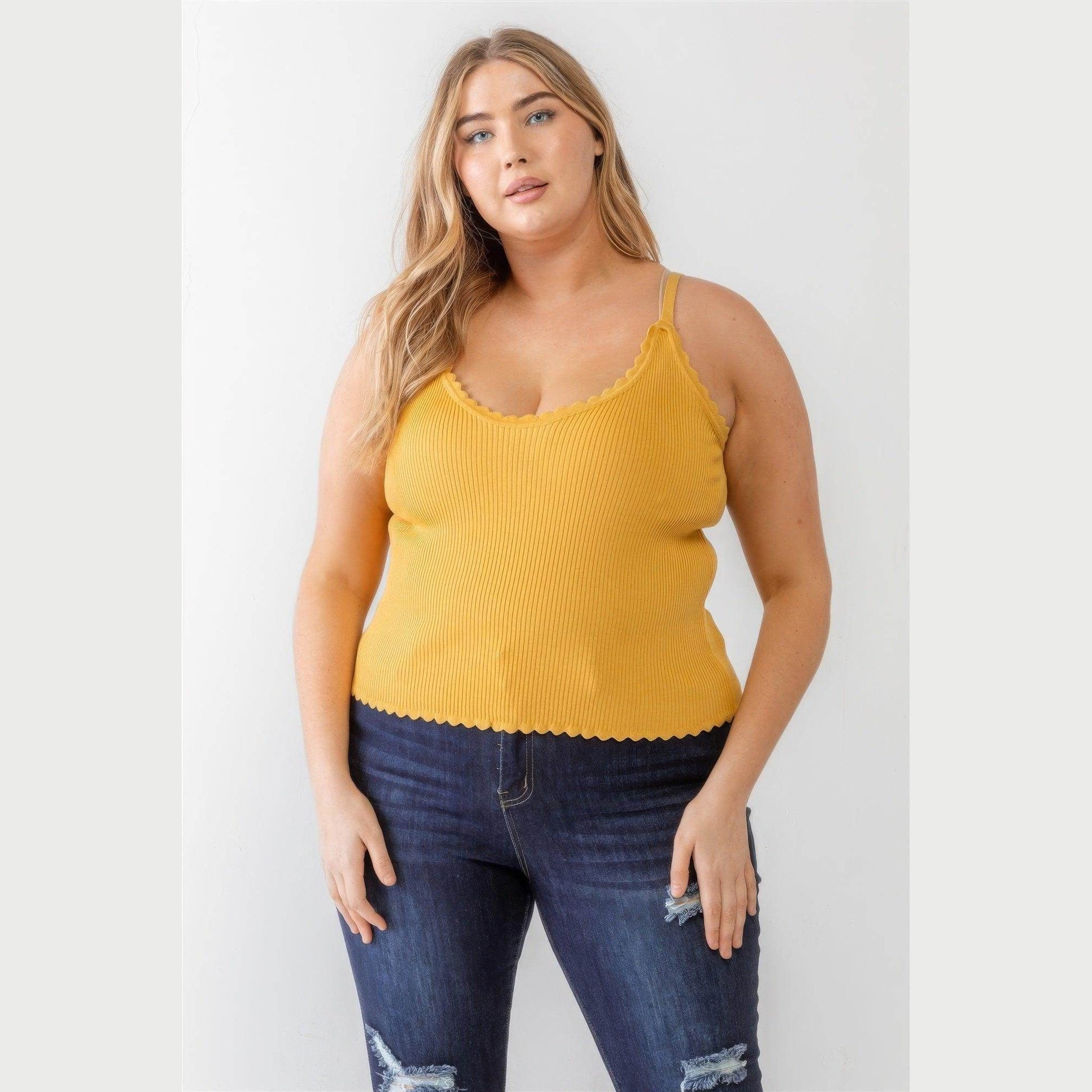 Plus Ribbed Ruffle Tank Top - VacationGrabs
