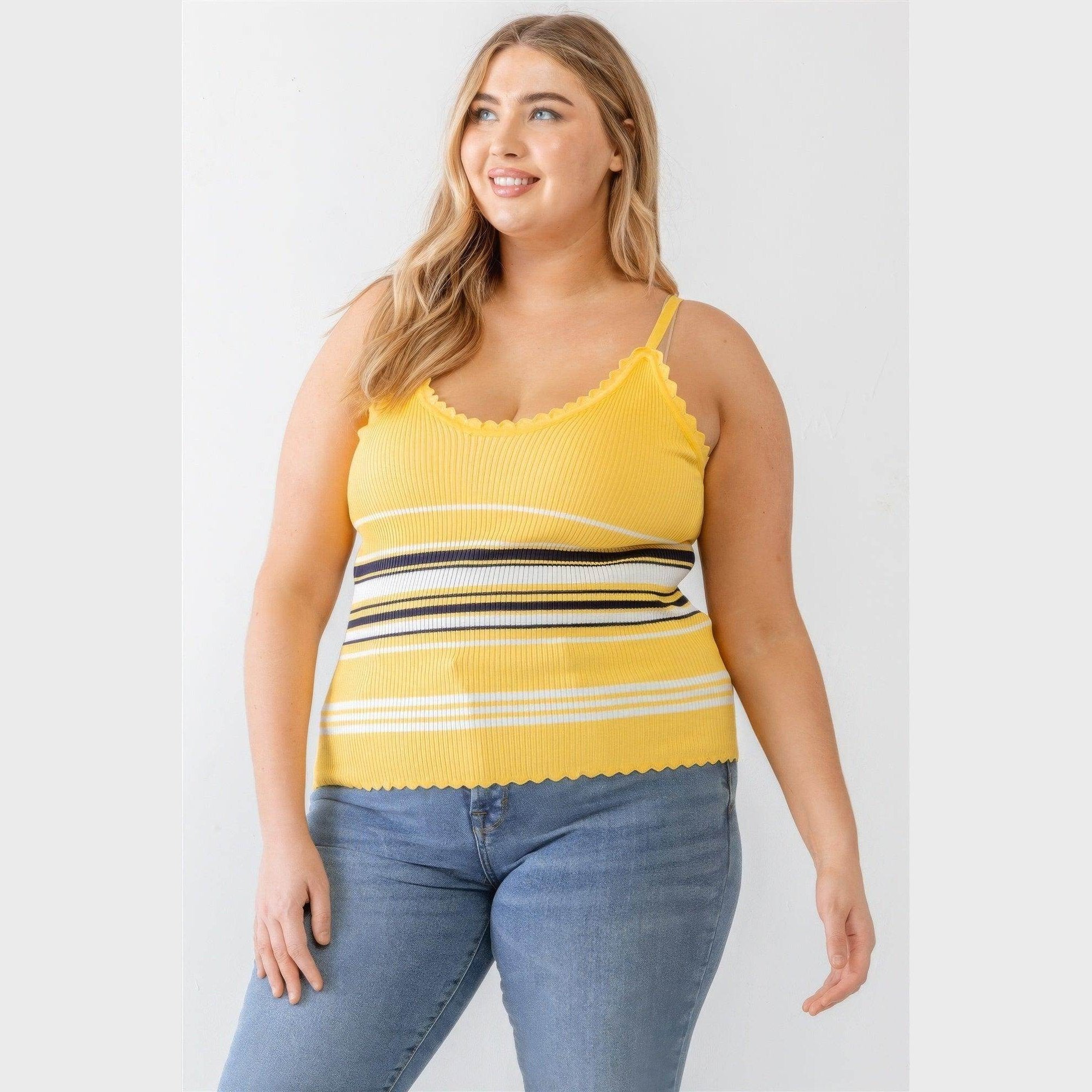 Plus Ribbed Ruffle Tank Top - VacationGrabs