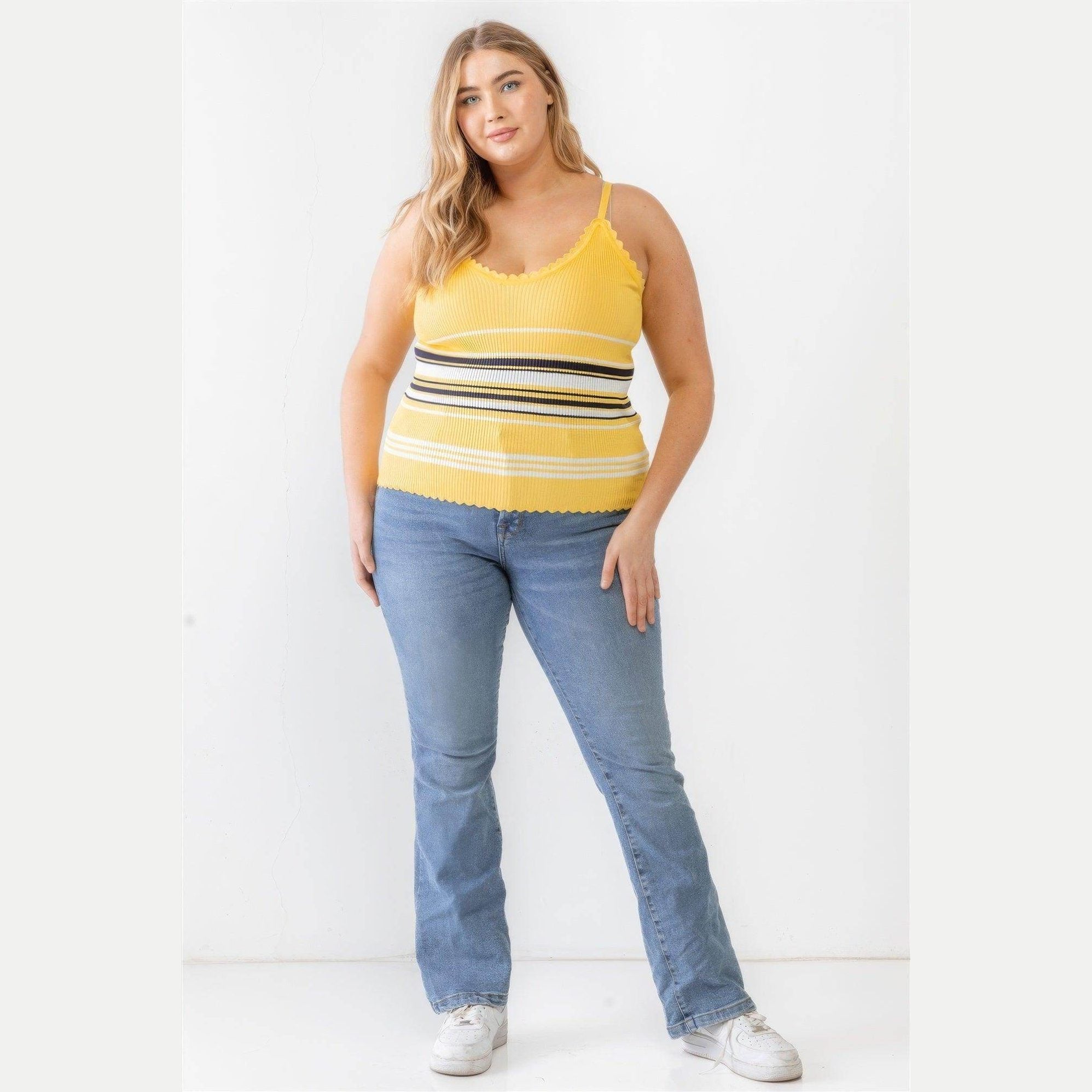 Plus Ribbed Ruffle Tank Top - VacationGrabs