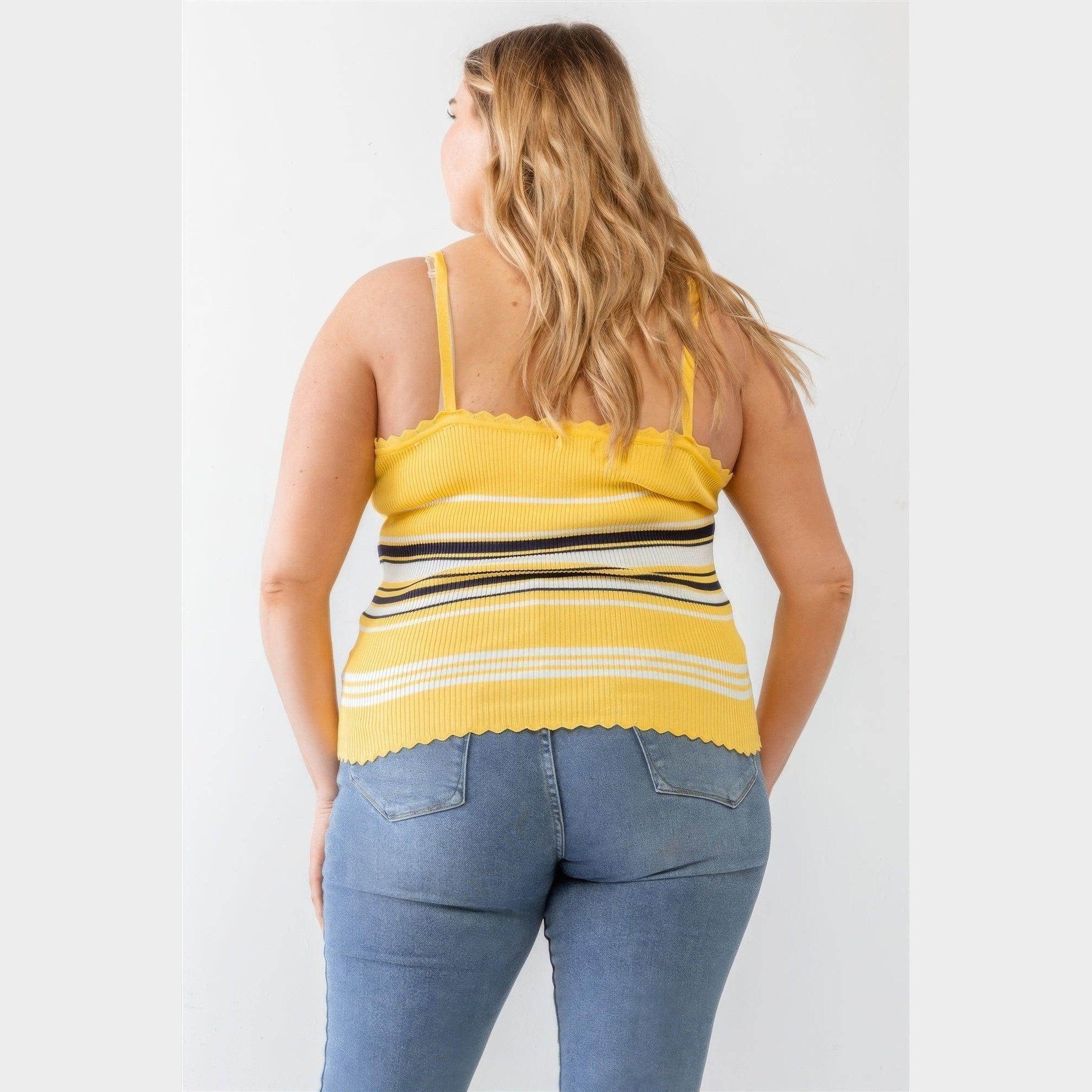 Plus Ribbed Ruffle Tank Top - VacationGrabs