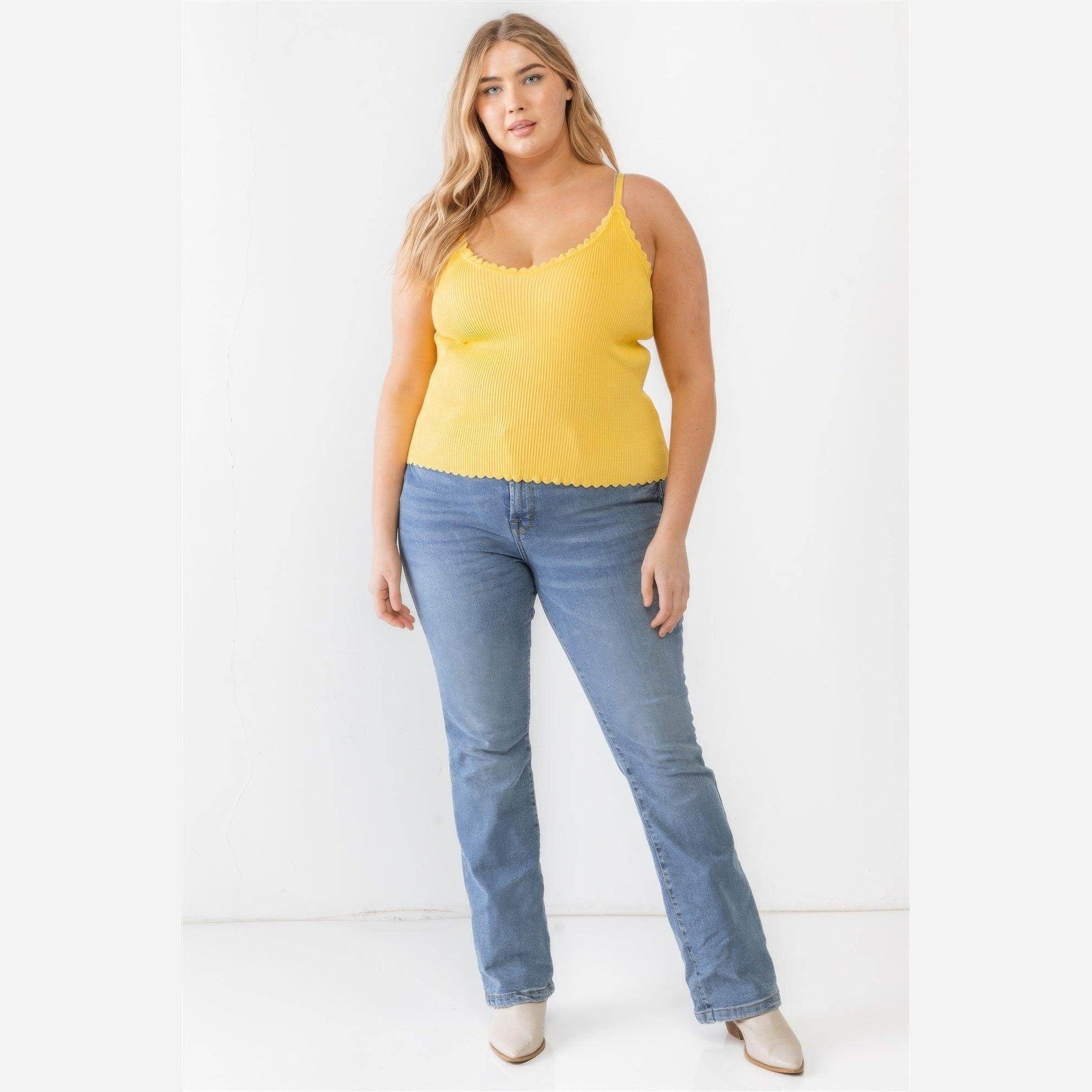 Plus Ribbed Ruffle Tank Top - VacationGrabs