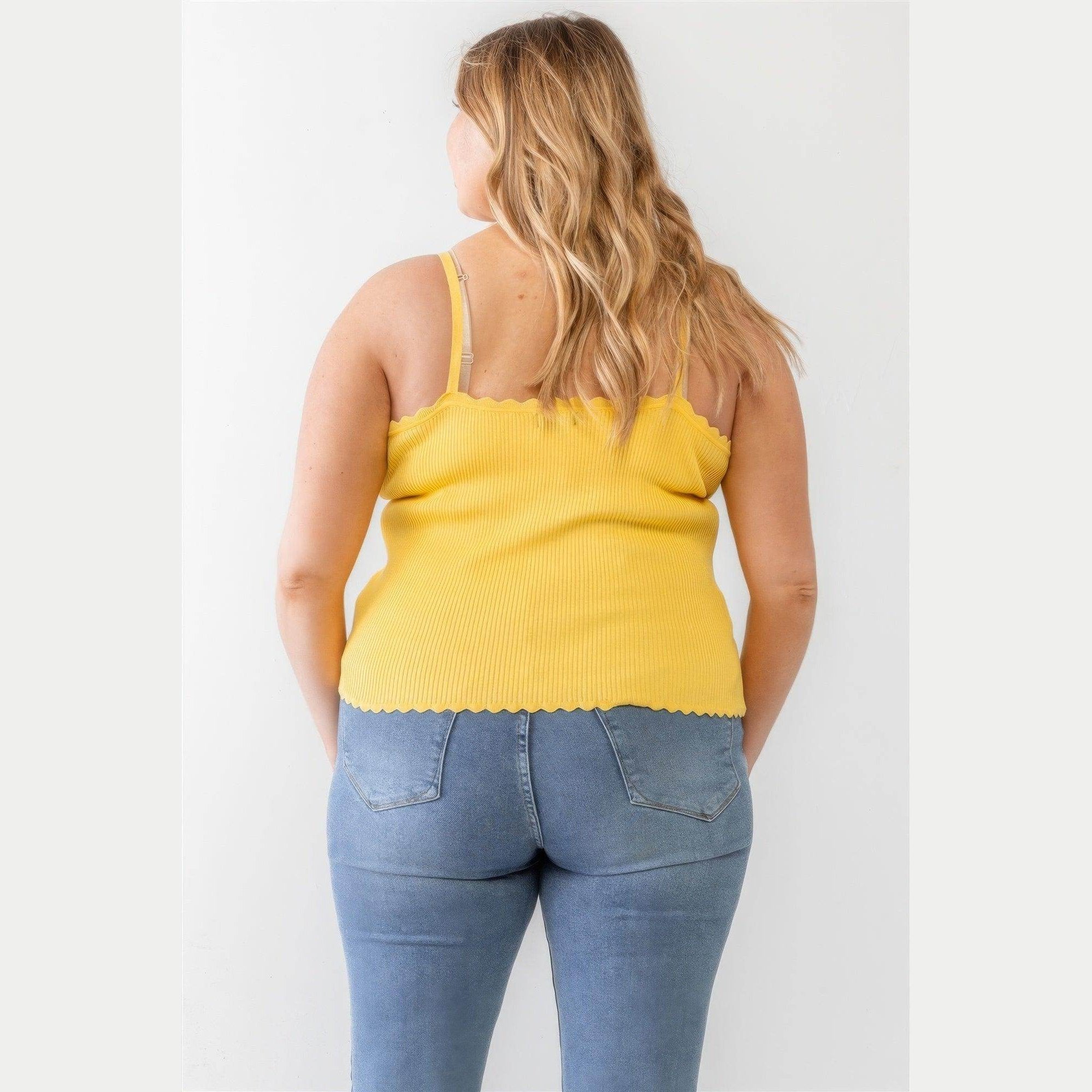 Plus Ribbed Ruffle Tank Top - VacationGrabs