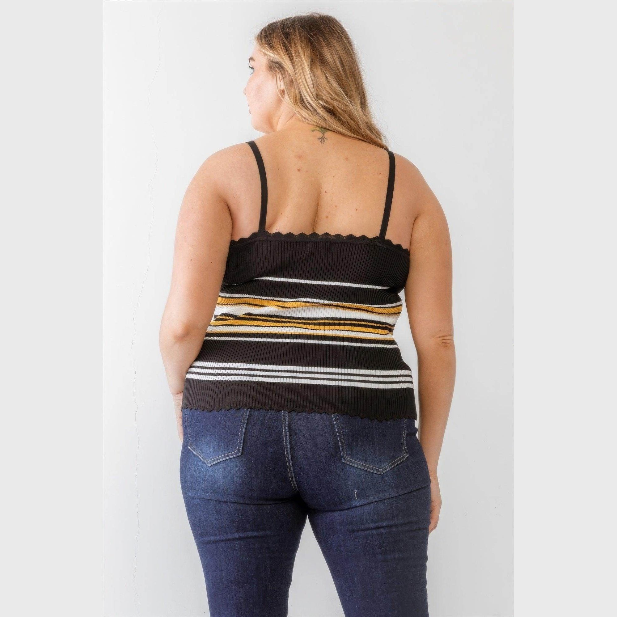 Plus Ribbed Ruffle Tank Top - VacationGrabs