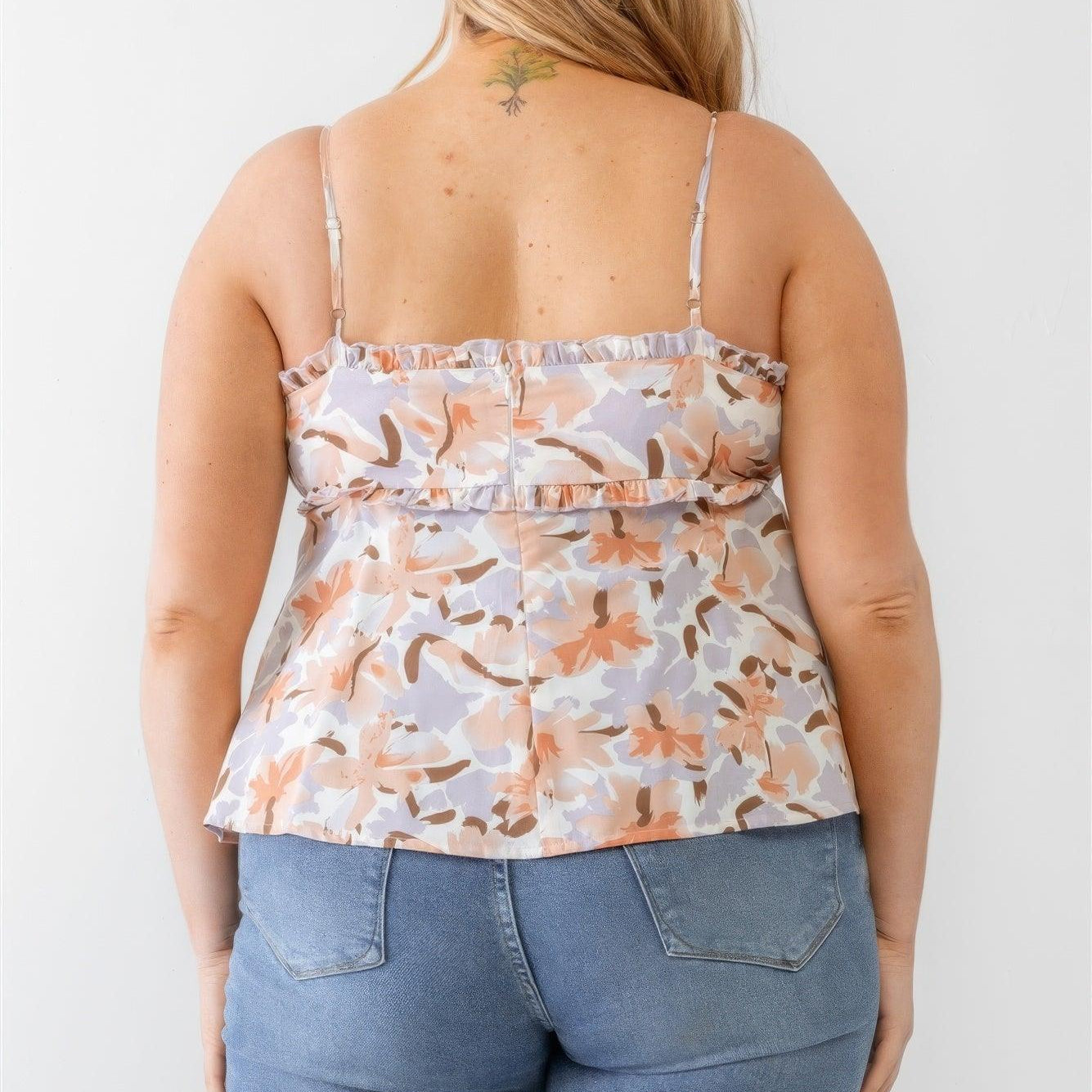 Women's Shirts - Tank Tops Plus Floral Ruffle Sleeveless Top