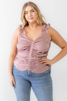 Women's Shirts Plus Ruched Button-up Ruffle Strap Smocked Back Tank Top