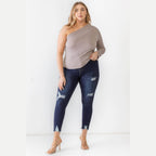 Plus Mocha Textured One Shoulder Top - VacationGrabs