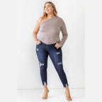 Plus Mocha Textured One Shoulder Top - VacationGrabs