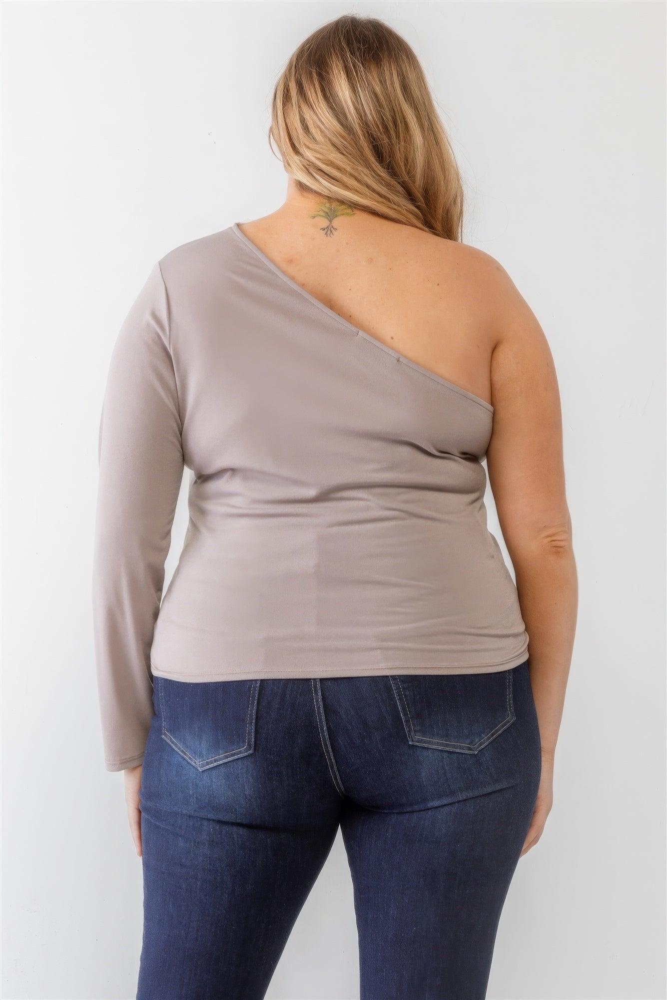 Women's Shirts Plus Mocha Textured One Shoulder Top