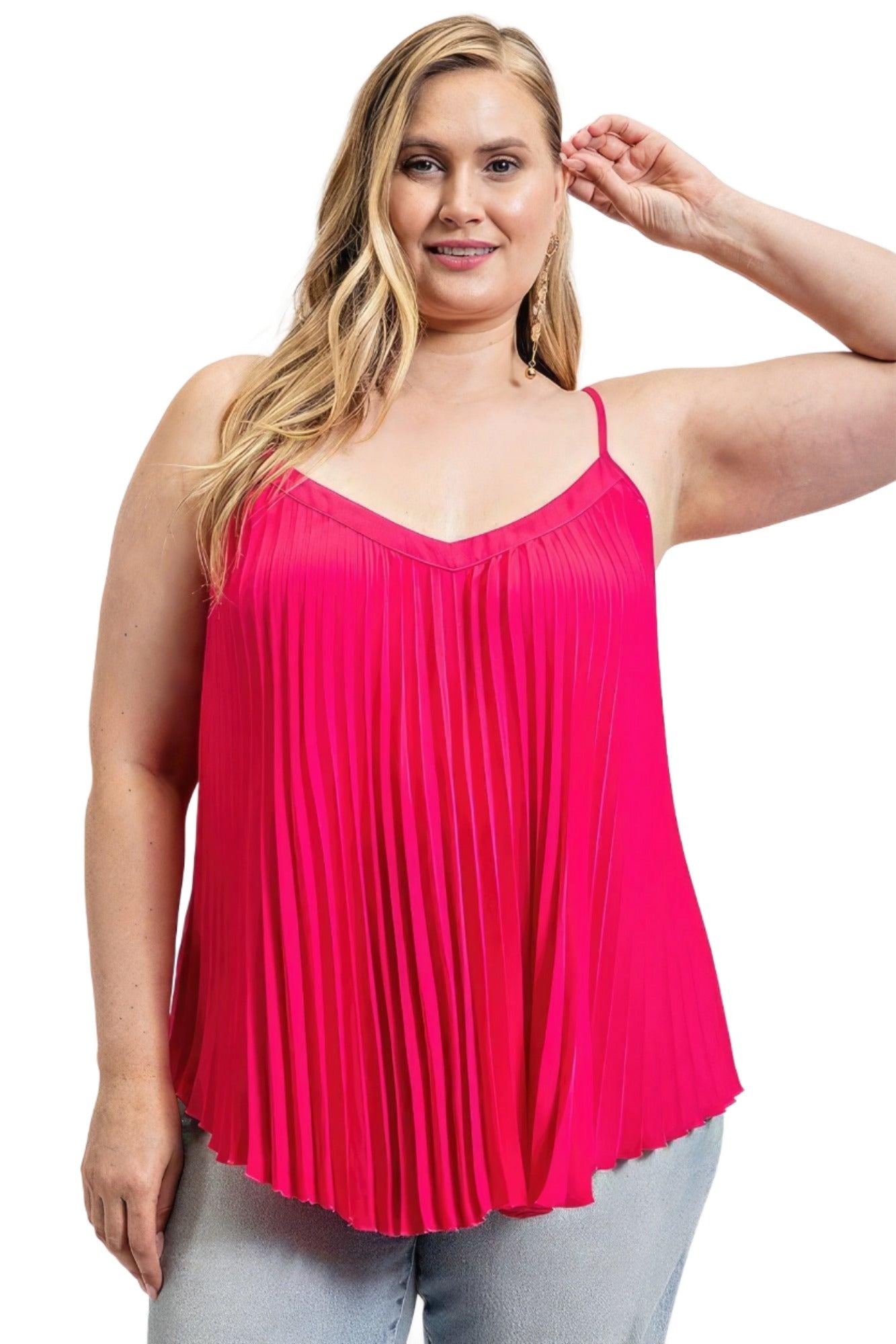Women's Shirts Pleated Tank Top With Adjustable Strap