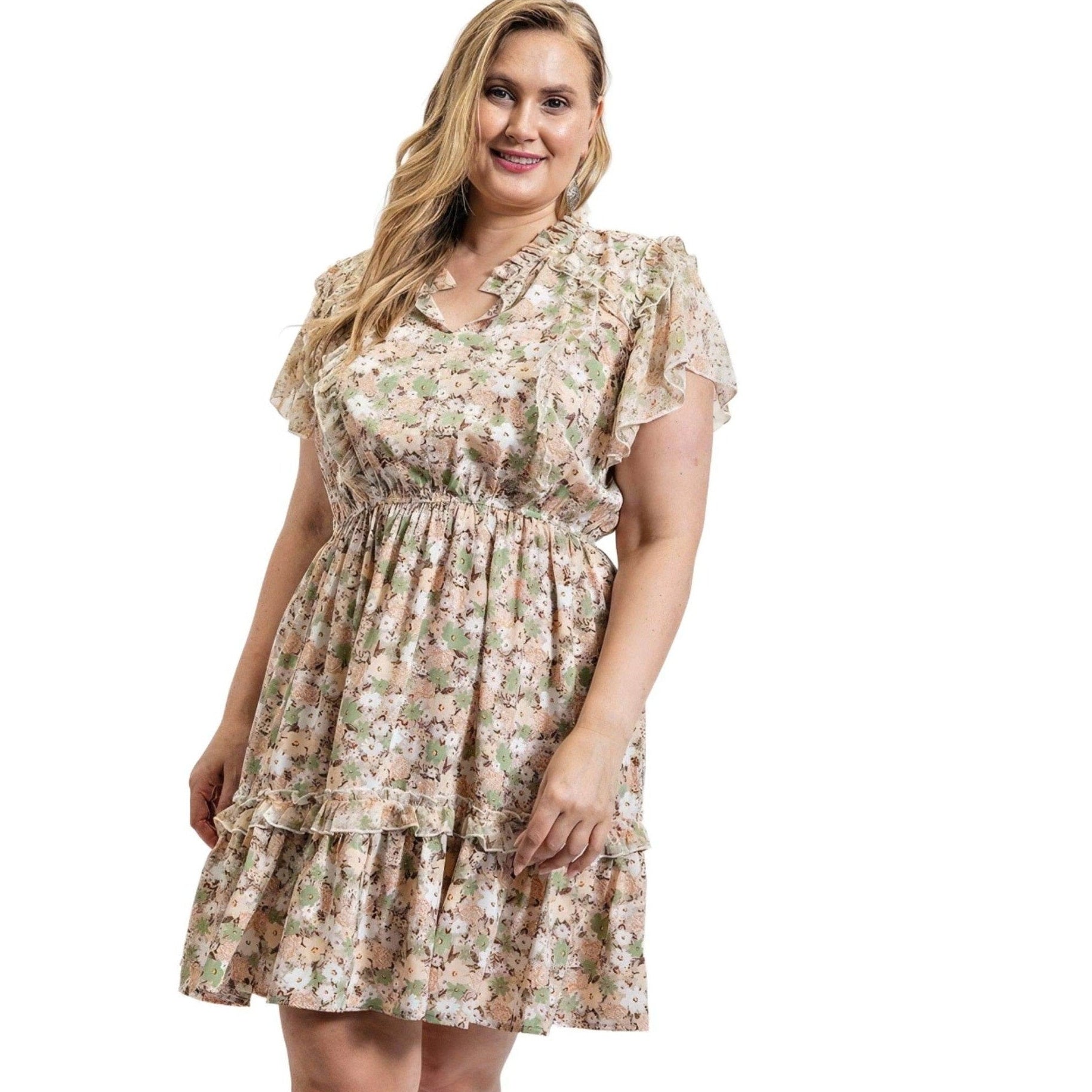 Floral Printed Ruffle Detail Dress With Elastic Waist - VacationGrabs