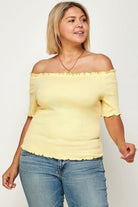 Women's Shirts Plus Size Solid Off The Shoulder Smocked Top