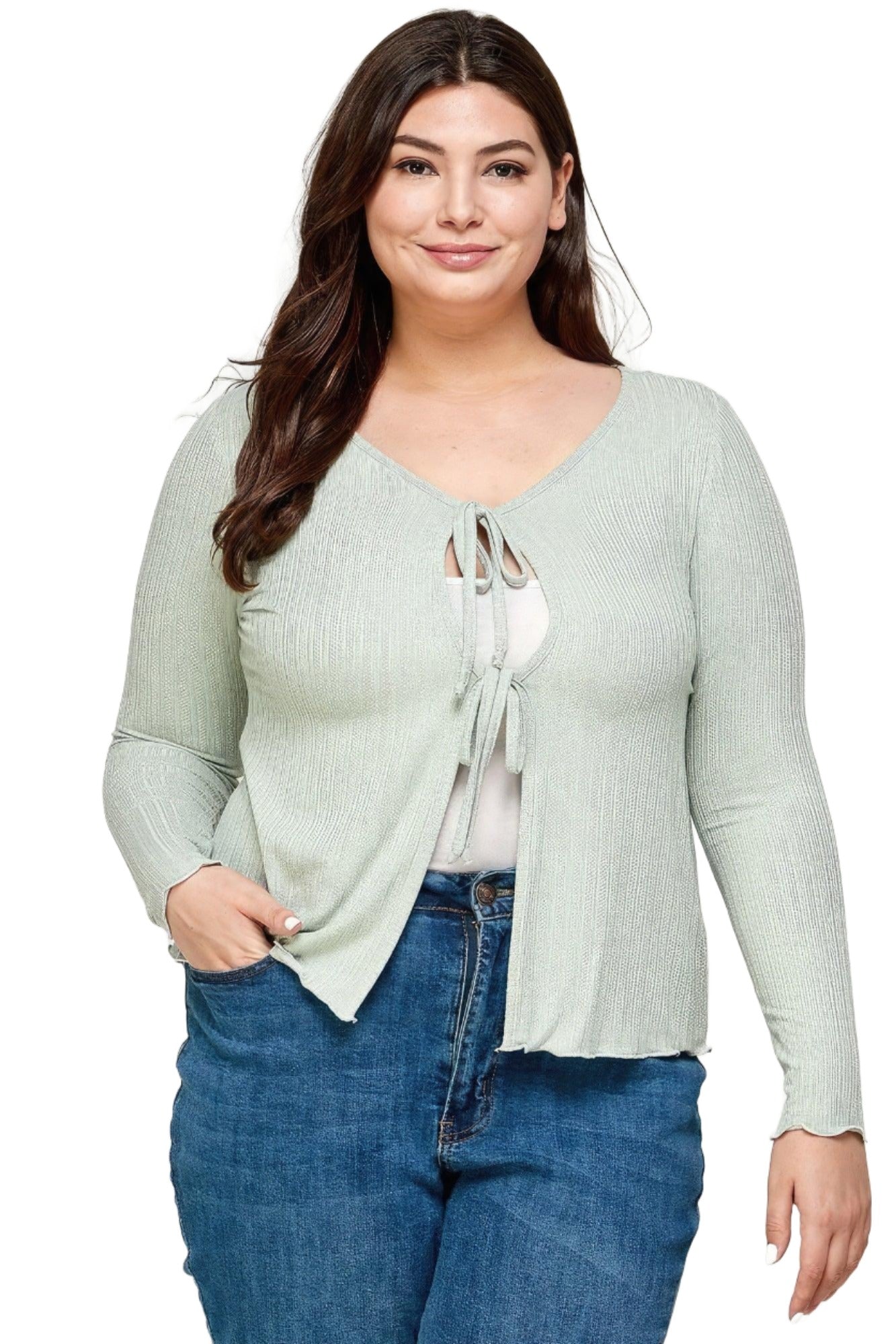 Women's Sweaters - Cardigans Solid Ribbed Pointelle Cardigan