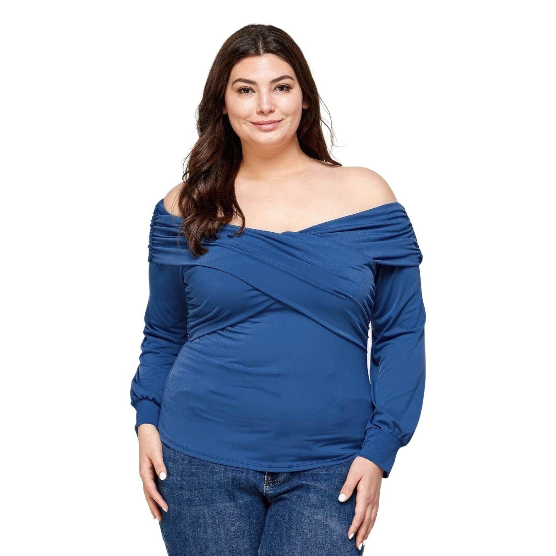 Plus Off Shoulder Bandage Wrap Dressy Top - VacationGrabs