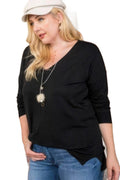 Plus Size V Neck 3/4 Sleeve Side Slit Hi-lo Sweater - VacationGrabs