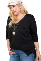 Women's Shirts Plus Size V Neck 3/4 Sleeve Side Slit Hi-lo Sweater