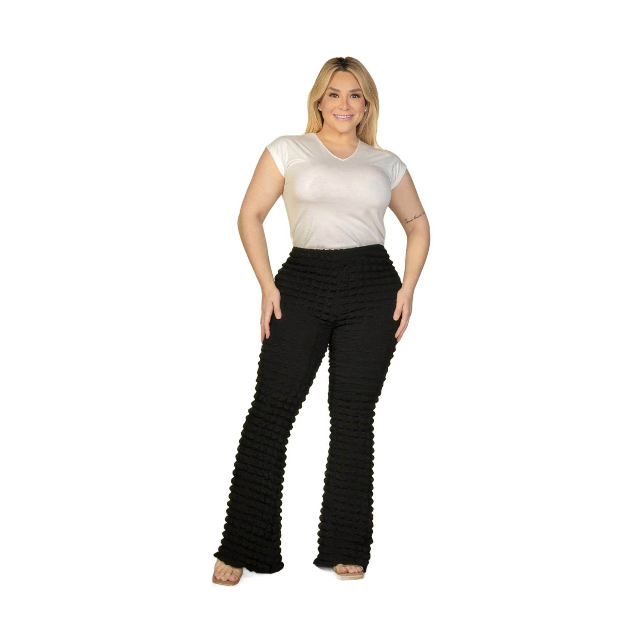 Plus Size Bubble Fabric Flare Pants - VacationGrabs