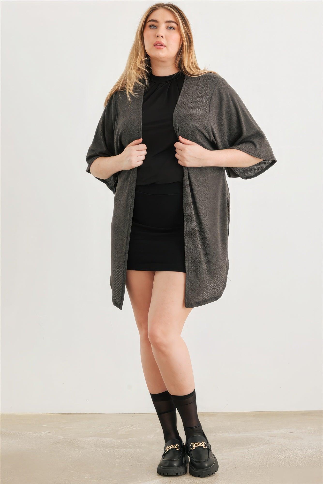 Women's Sweaters - Cardigans Plus Charcoal Knit Open Front Cardigan