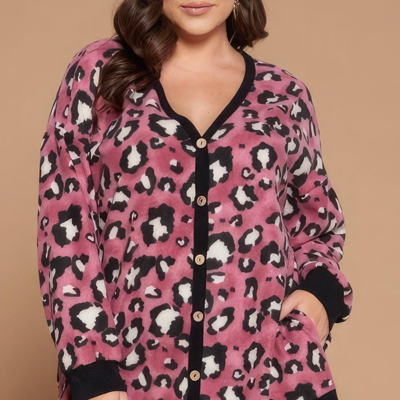 Women's Sweaters - Cardigans Plus Size Cozy Animal Mir Print With Brush Button Up Cardigan