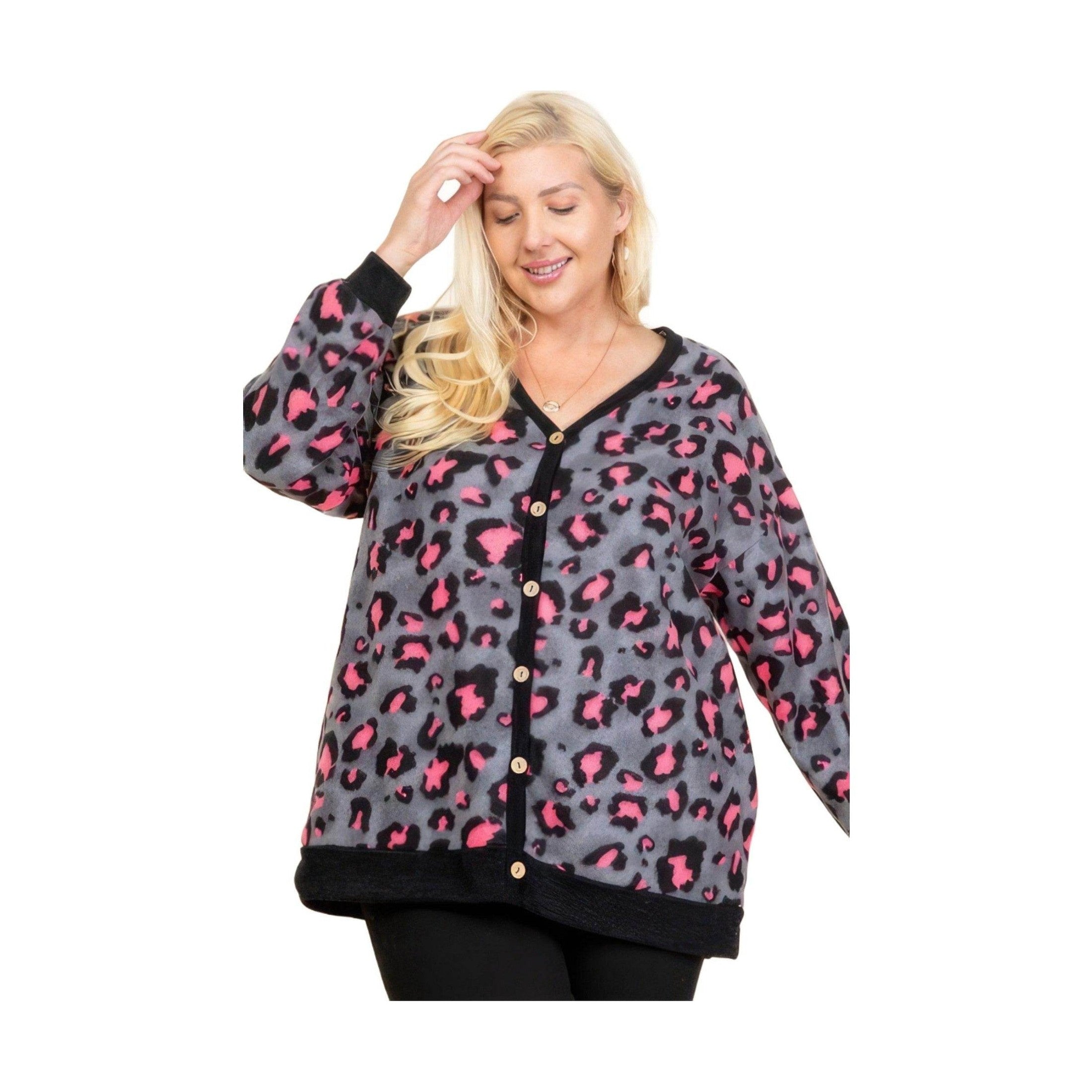 Plus Size Cozy Animal Mir Print With Brush Button Up - VacationGrabs