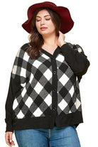 Women's Sweaters - Cardigans Plus Size Buffalo Plaid Knit Button Up Oversize Cardigan