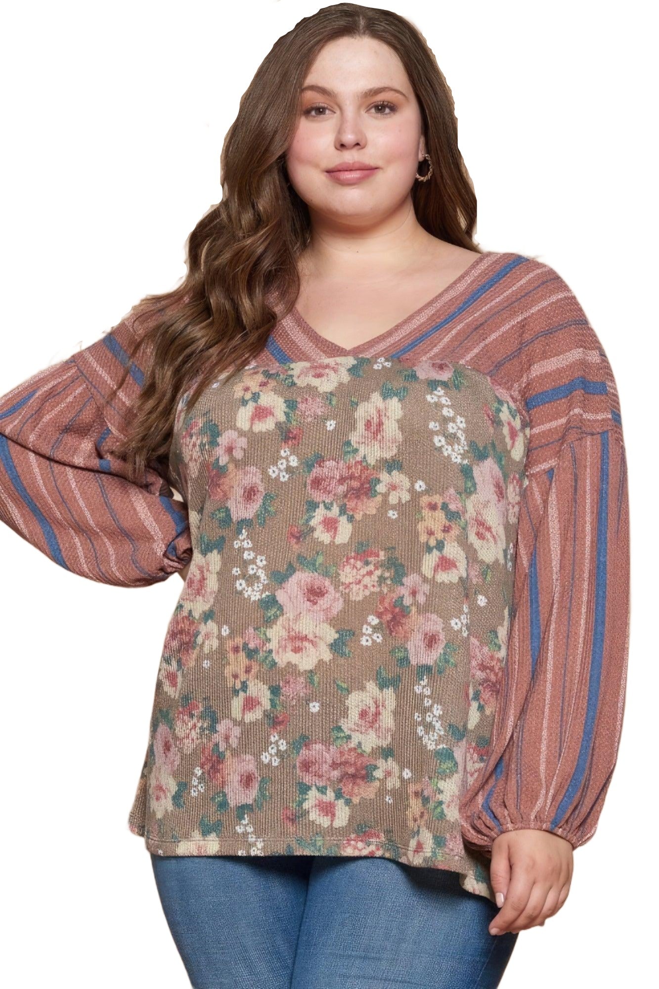 Women's Shirts Floral Printed Knit Top